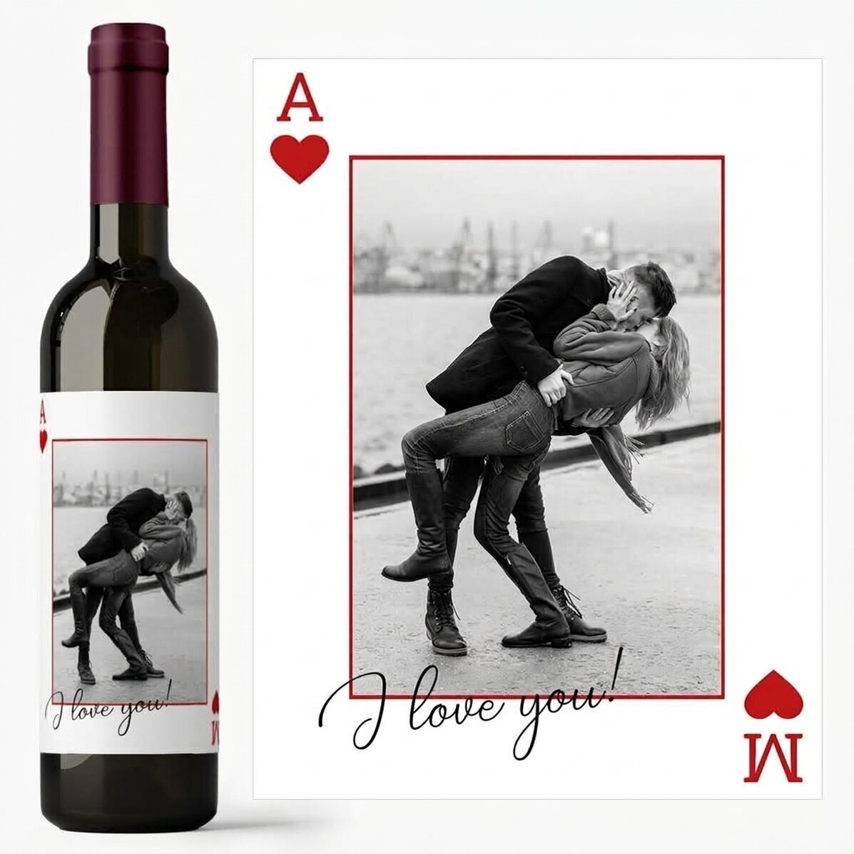 Personalisierter Wein mit Text und einem Foto – I love you!