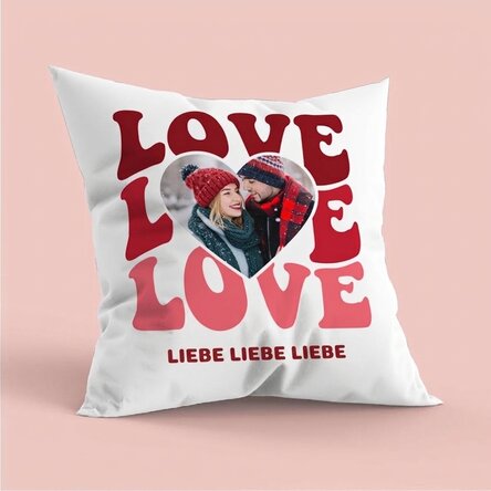 Personalisiertes Kissen mit Foto und Text – Love
