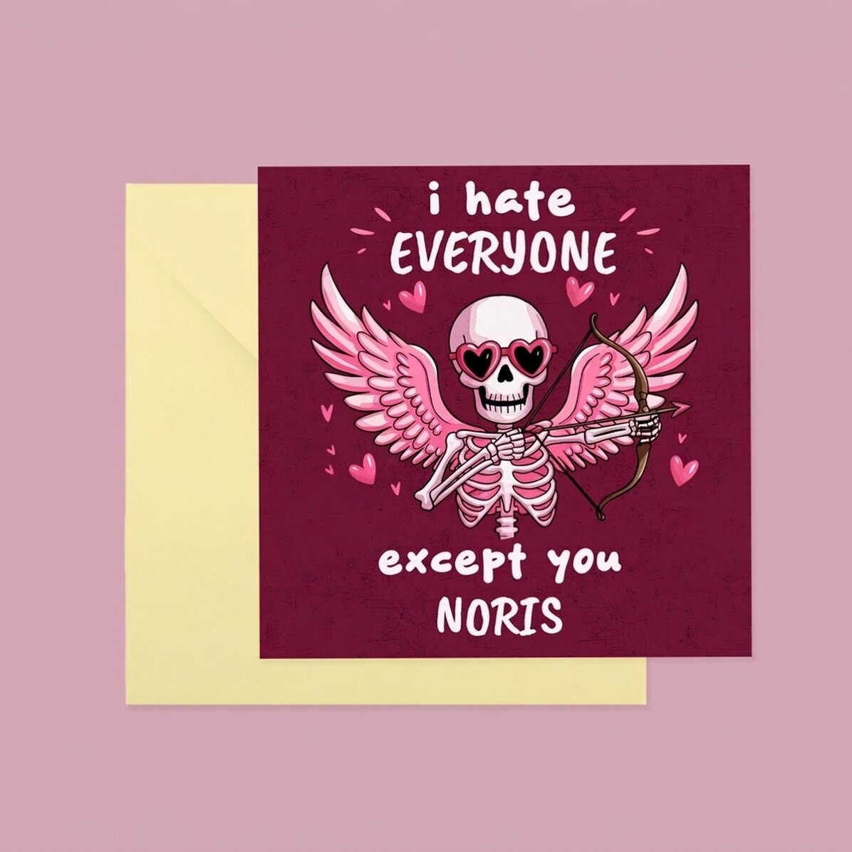 Individuell gestaltete quadratische Karte mit Text – „Hate everyone“