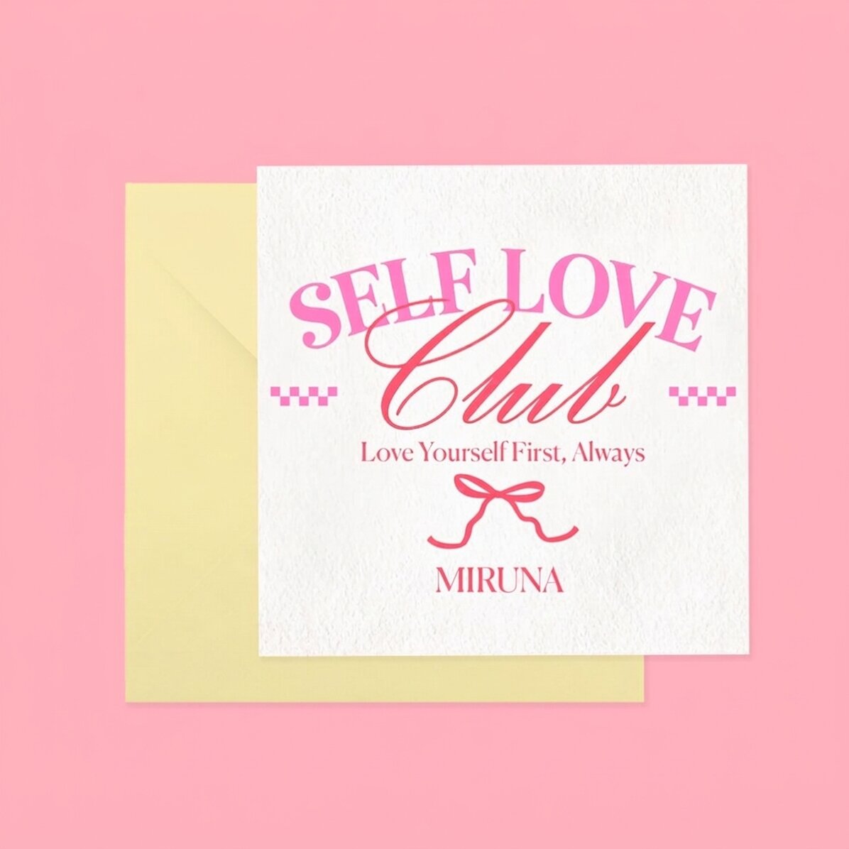 Individuell gestaltete quadratische Karte mit Text – Self Love Club