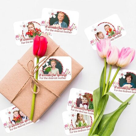 Set mit 8 individuell gestalteten Aufklebern (selbstklebende Etiketten) mit Fotos und einer Botschaf