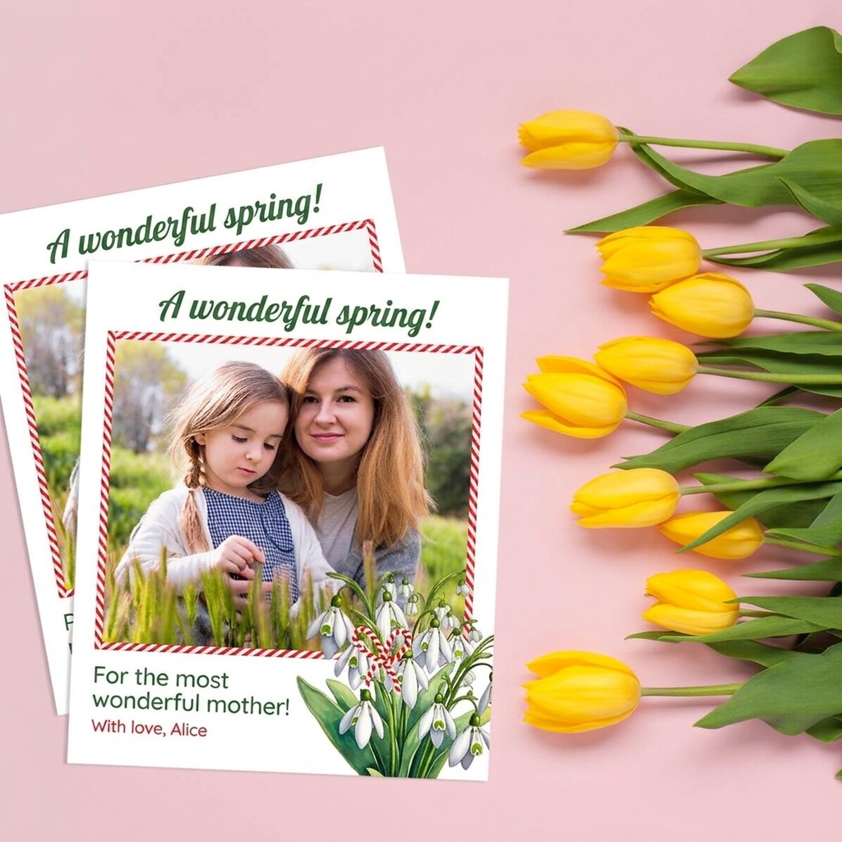 Personalisiertes Foto im Format 10 x 12 cm mit Bild und Text – Frühling