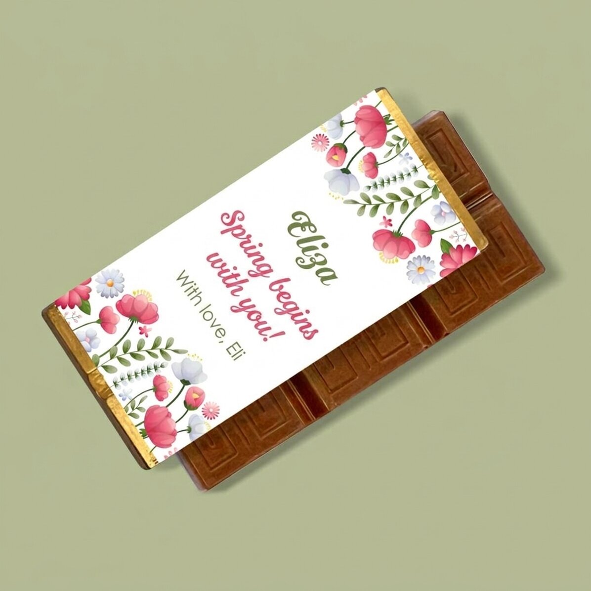 Personalisierte Mini-Schokoladentafel mit Schriftzug – Der Frühling beginnt mit dir