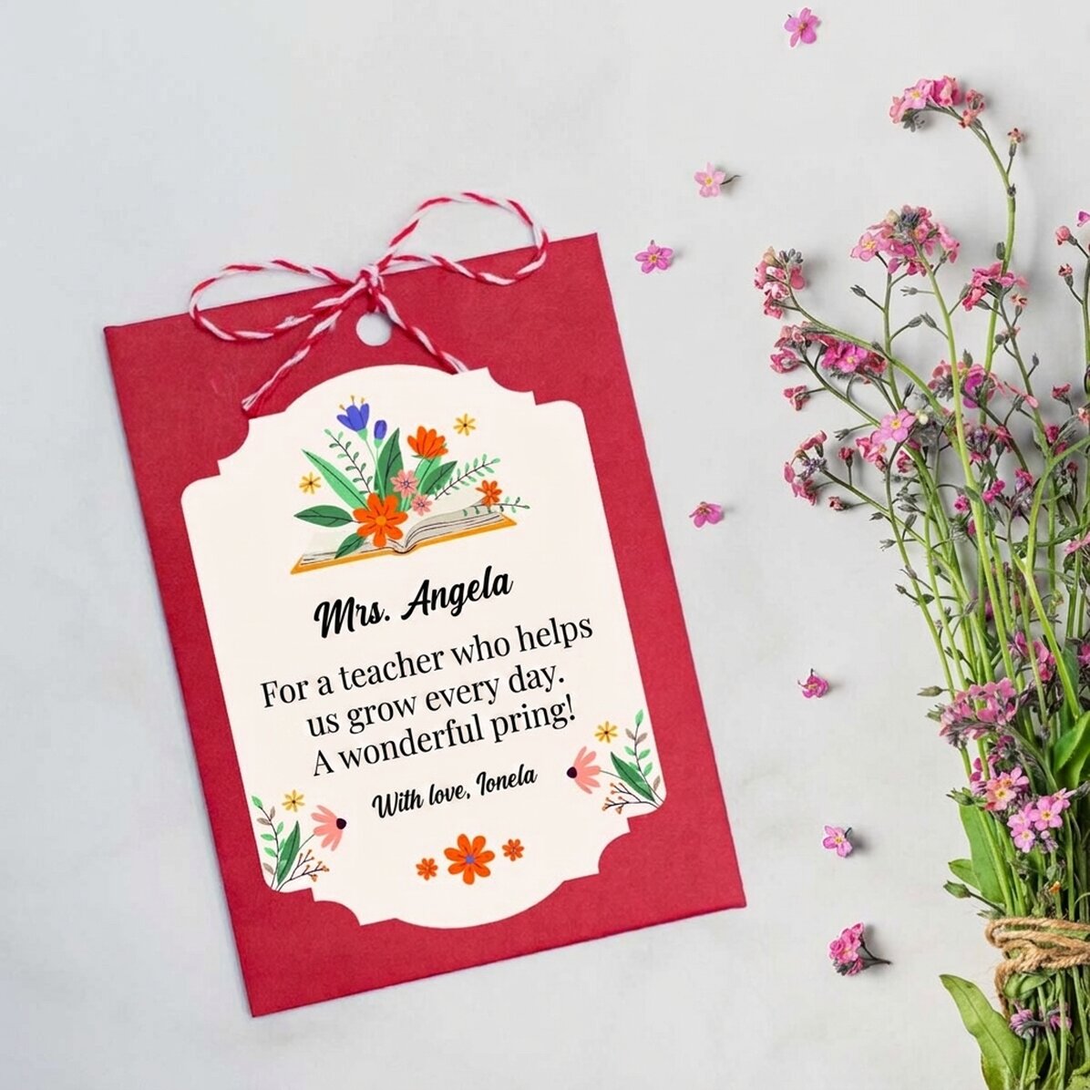 Individuell gestalteter Martisor zum Einpflanzen mit Text für Lehrerinnen