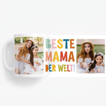 Personalisierte Tasse mit 2 Fotos – Die beste Mama aller Zeiten!