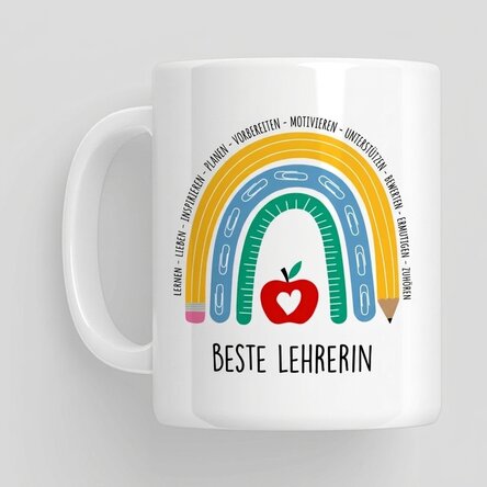 Tasse mit einer Botschaft für die Lehrerin