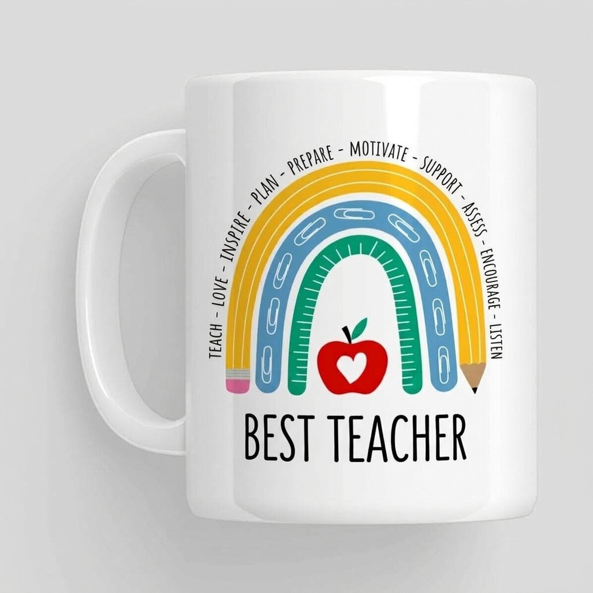 Tasse mit einer Botschaft für die Lehrerin