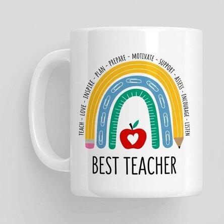 Tasse mit einer Botschaft für die Lehrerin