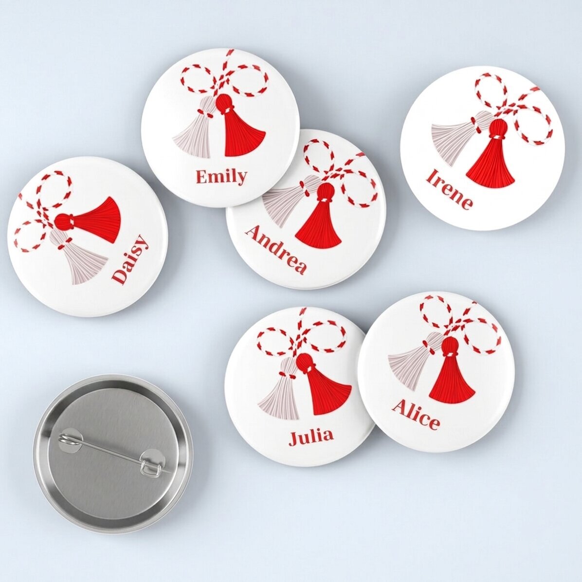 Set mit 6 personalisierten Ansteckern mit deinem Namen