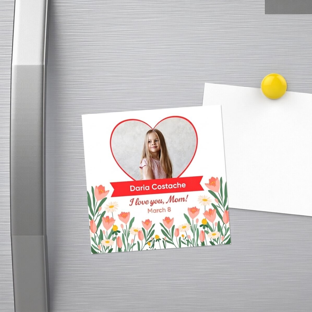 Personalised 10x10 magnet with a photo and text - 8 March