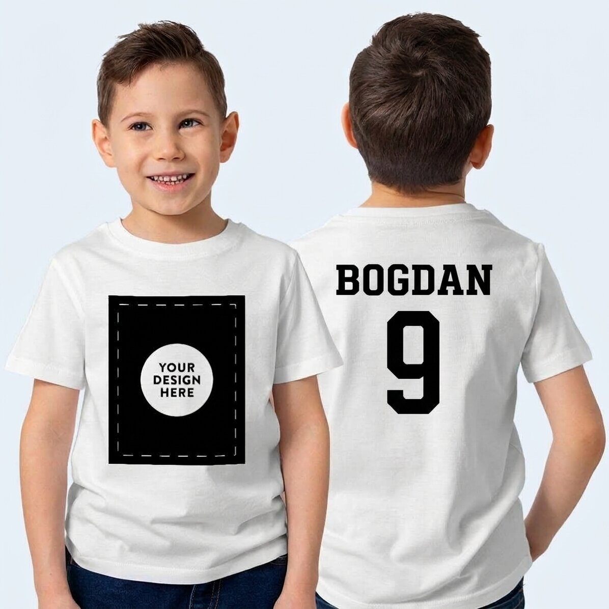 Personalisiertes Baumwoll-T-Shirt für Mädchen – Rückseite mit deinem Motiv und Text