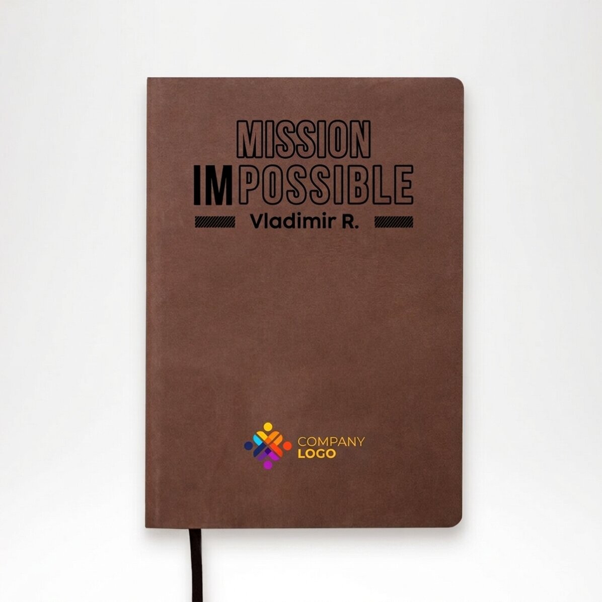 Personalisierter, farbiger Lederkalender mit Logo und Namen – Mission possible