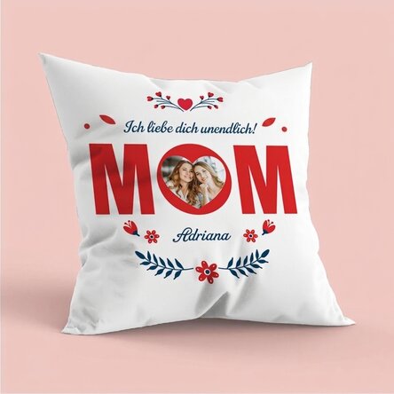 Personalisiertes Kissen mit Foto und Botschaft – Mama