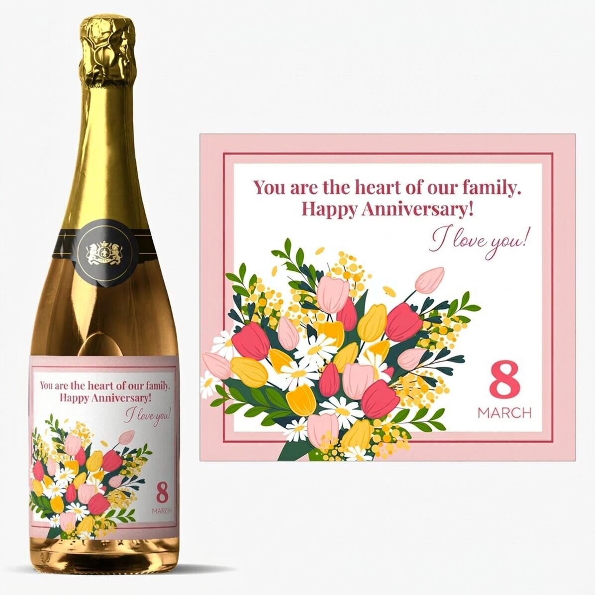 Personalisierter Sekt mit Text – Blumen