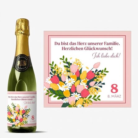 Mittlere Sektflasche mit individueller Beschriftung – Blumen