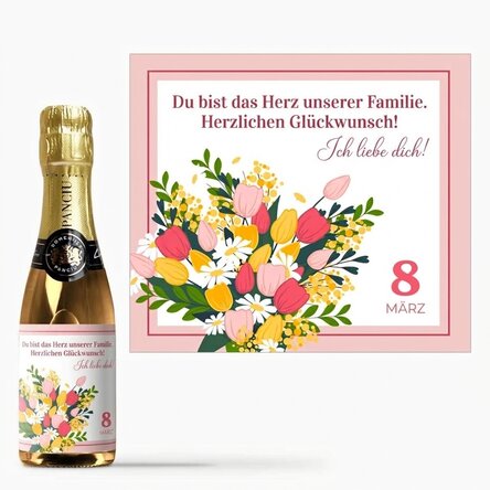 Kleine Flasche Sekt mit individueller Beschriftung – Blumen
