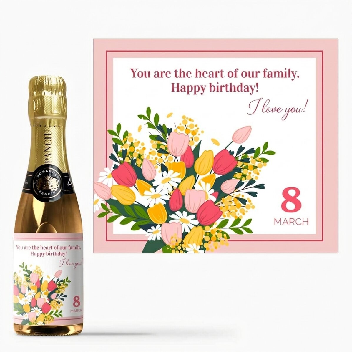 Kleine Flasche Sekt mit individueller Beschriftung – Blumen