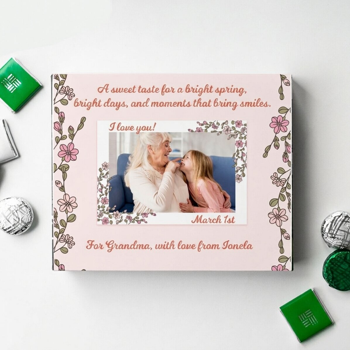 Personalisierte Pralinenschachtel mit Foto und Text – Floricele
