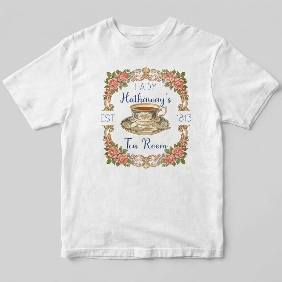 Personalisiertes Baumwoll-T-Shirt mit Aufdruck – Tea House