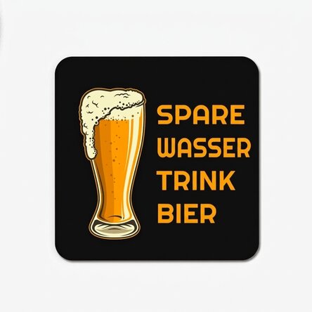 Glasuntersetzer mit Aufdruck – „Save water, drink beer“