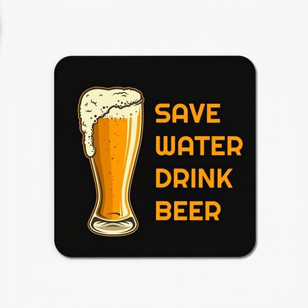 Glasuntersetzer mit Aufdruck – „Save water, drink beer“