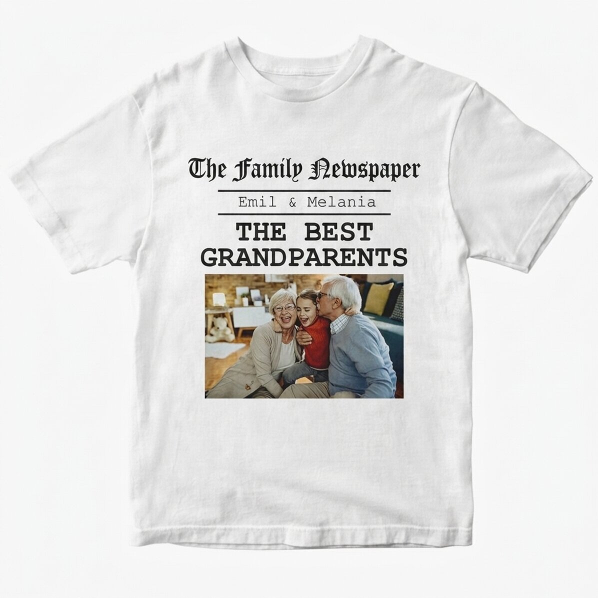 Personalisiertes Baumwoll-T-Shirt mit Foto und Text – Die besten Großeltern