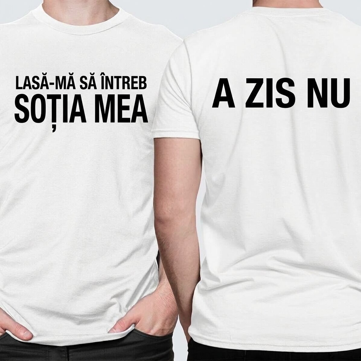 Personalisiertes Baumwoll-T-Shirt mit witzigem Aufdruck auf Vorder- und Rückseite