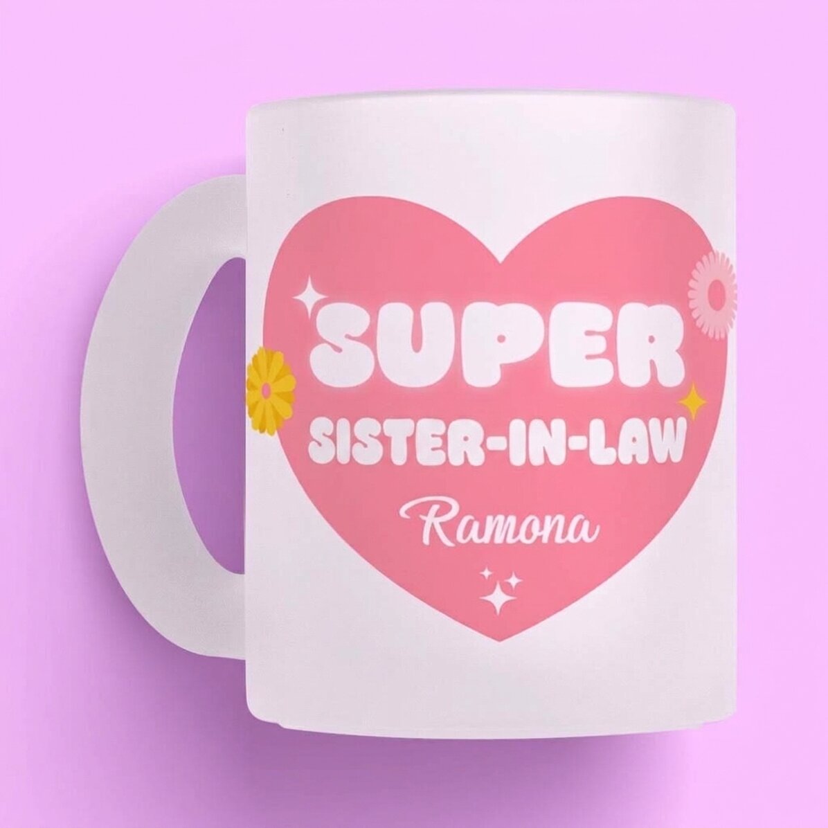 Personalisierter Glasbecher mit Aufdruck – „Super Schwägerin“