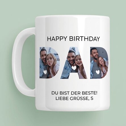 Personalisierte Tasse mit Fotos und einer Botschaft – Dad