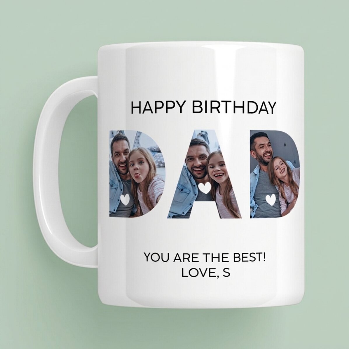Personalisierte Tasse mit Fotos und einer Botschaft – Dad