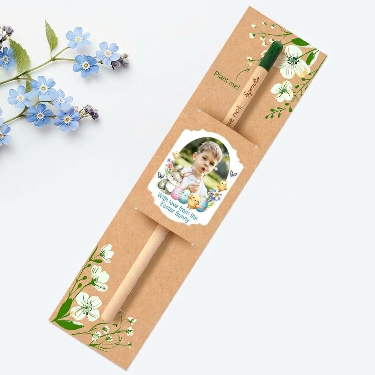 Personalisierter pflanzbarer Bleistift mit Botschaft und Foto