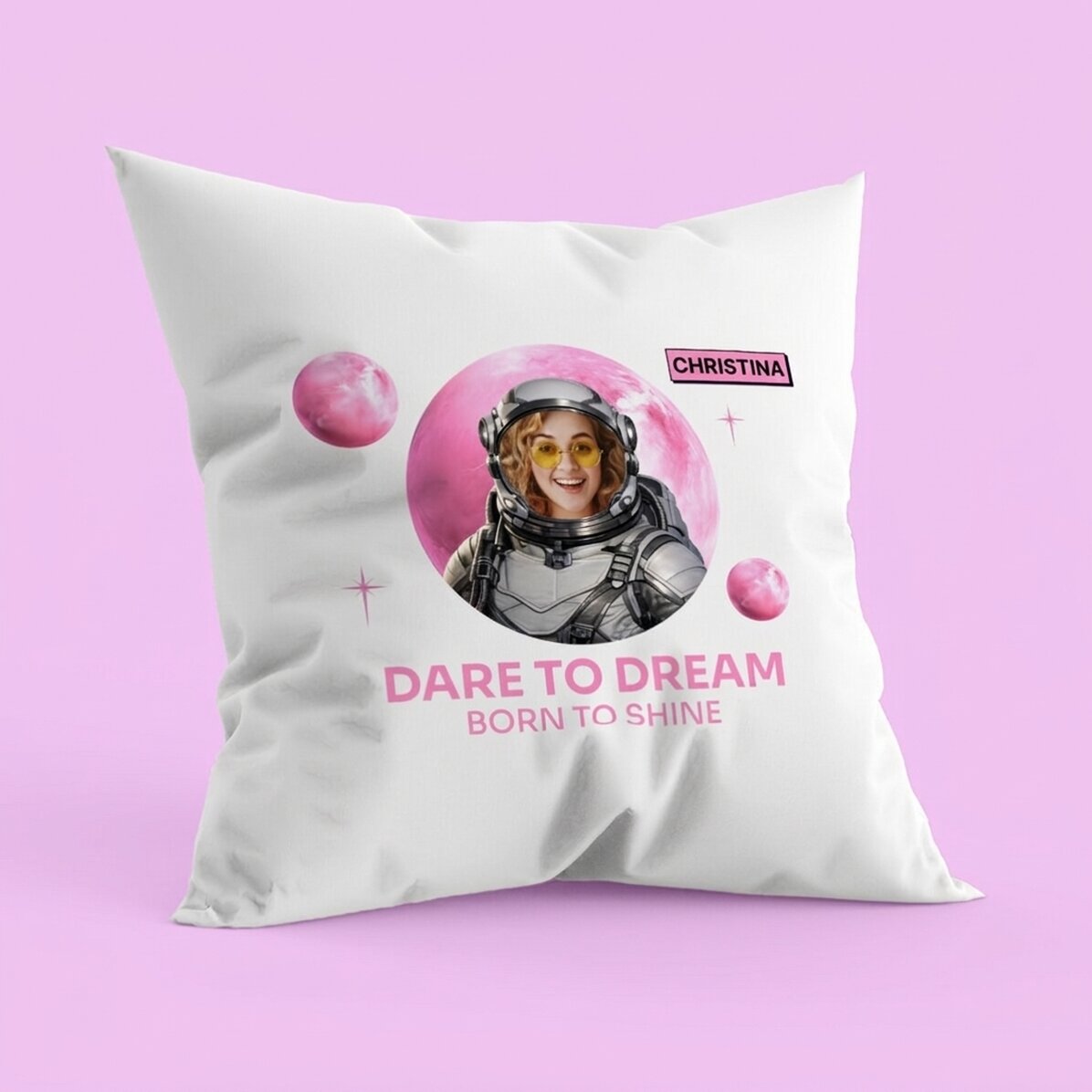 Personalisiertes Kissen mit Foto und Text – Dare to Dream