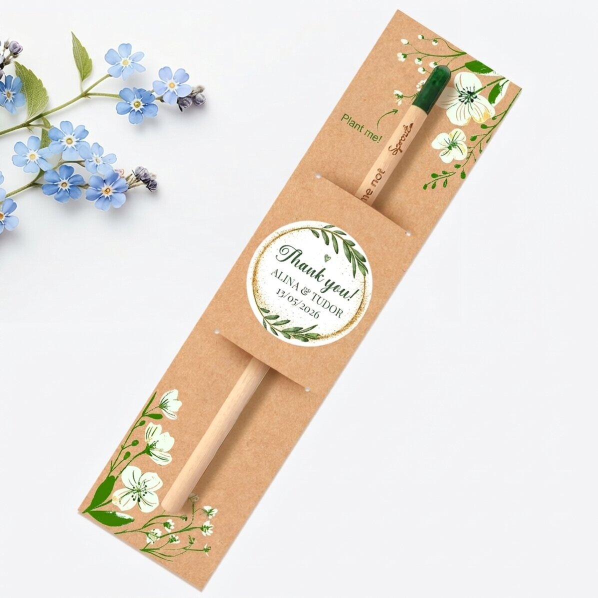 Personalisierter pflanzbarer Bleistift mit Botschaft – Thank you