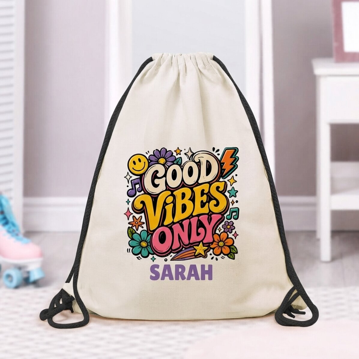 Personalisierter Rucksack mit Aufdruck – „Good vibes only“