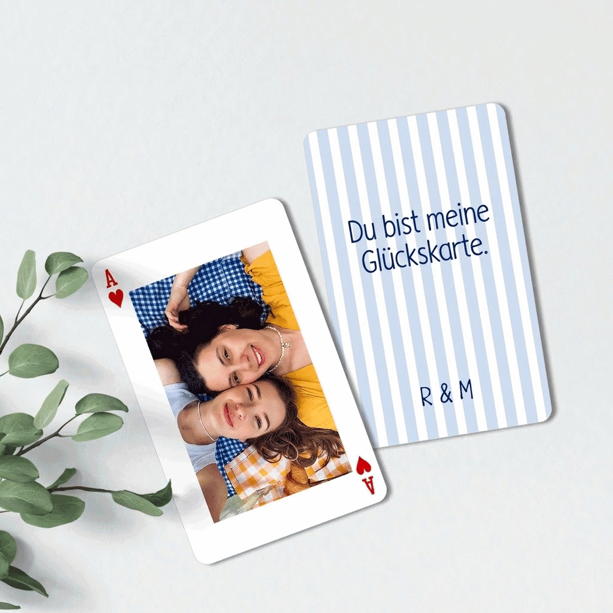 Individuell gestaltete Aluminiumkarte (Vorder- und Rückseite) mit Foto und Botschaft – Spielkarte