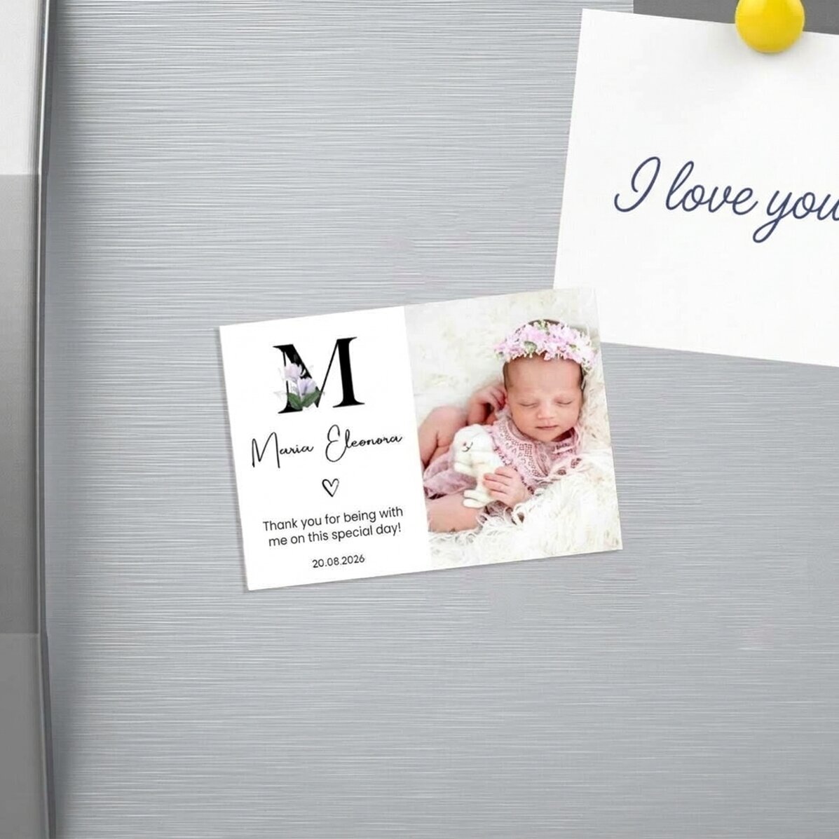 Individuell gestalteter Magnet (10 x 7 cm) mit Foto und Text – Taufurkunde