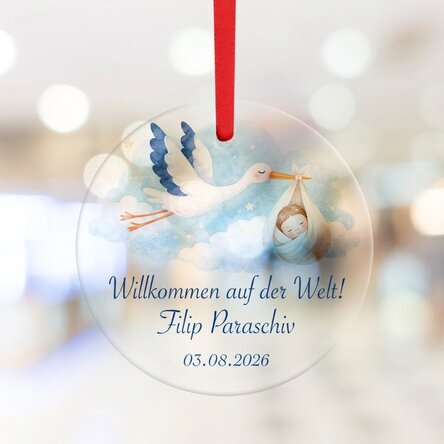 Individuell gestaltetes rundes Ornament mit Text – Willkommen auf der Welt