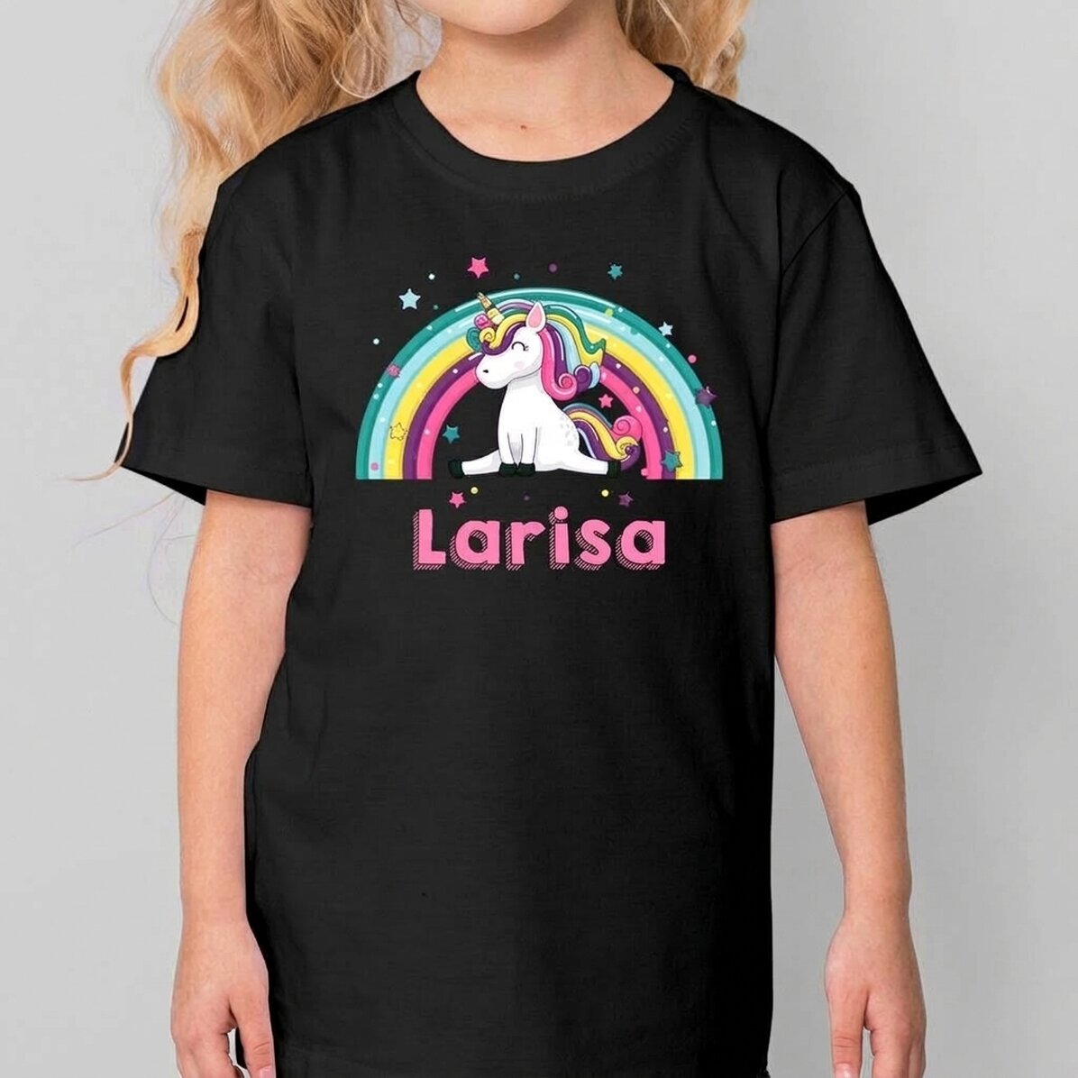 Personalisiertes Baumwoll-T-Shirt für Kinder mit Namen – Einhorn