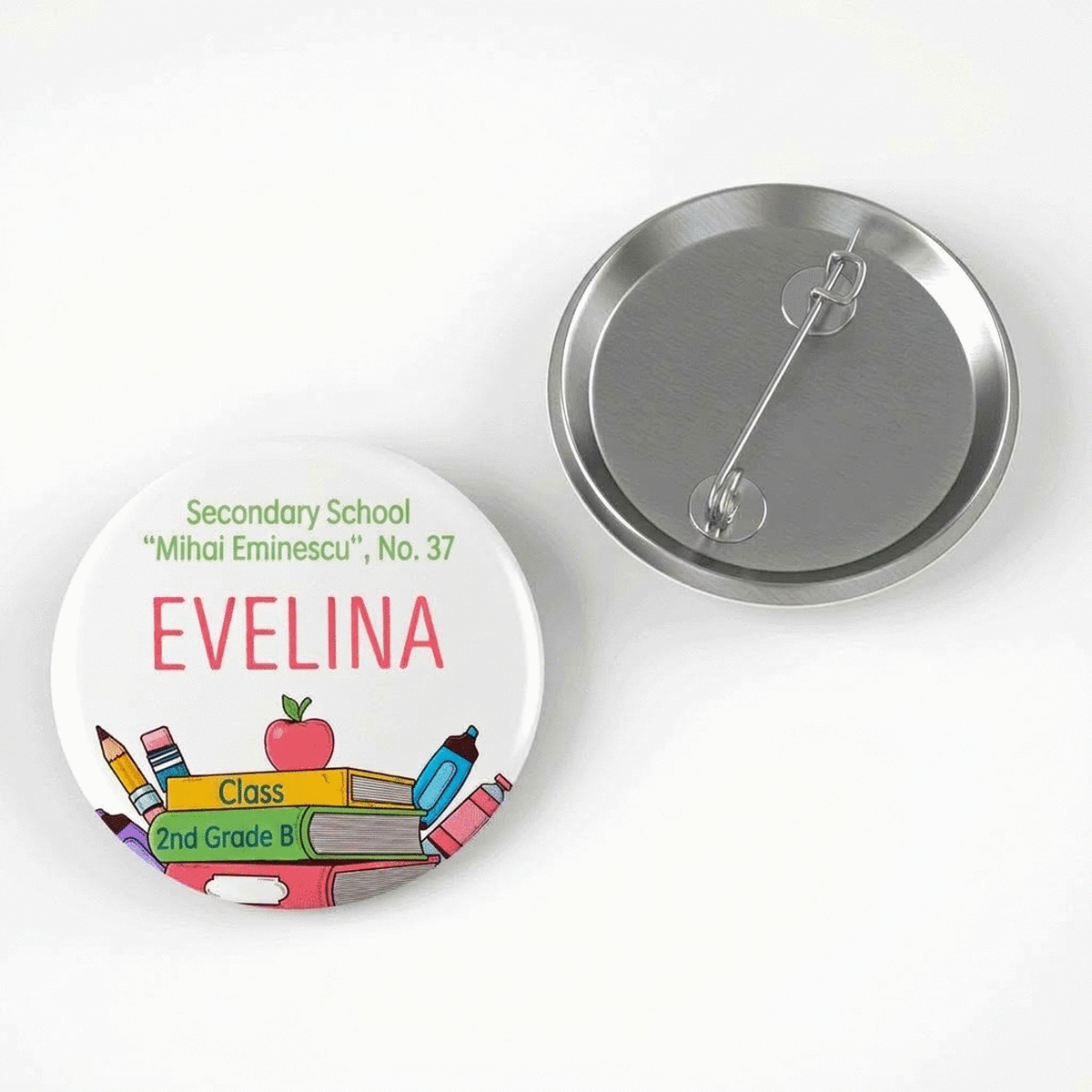 Personalisiertes Button mit Text für die Schule