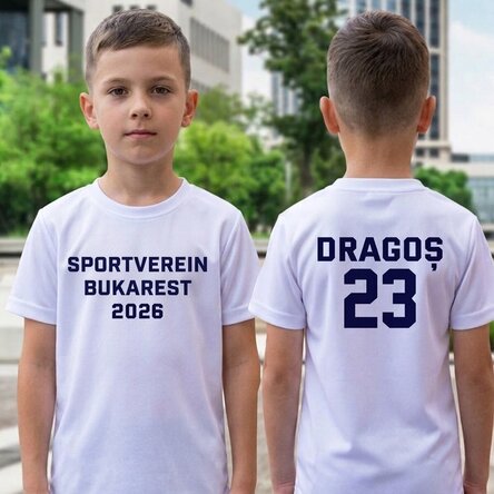 Personalisiertes Sport-T-Shirt für Mädchen, Rückseite mit Aufdruck