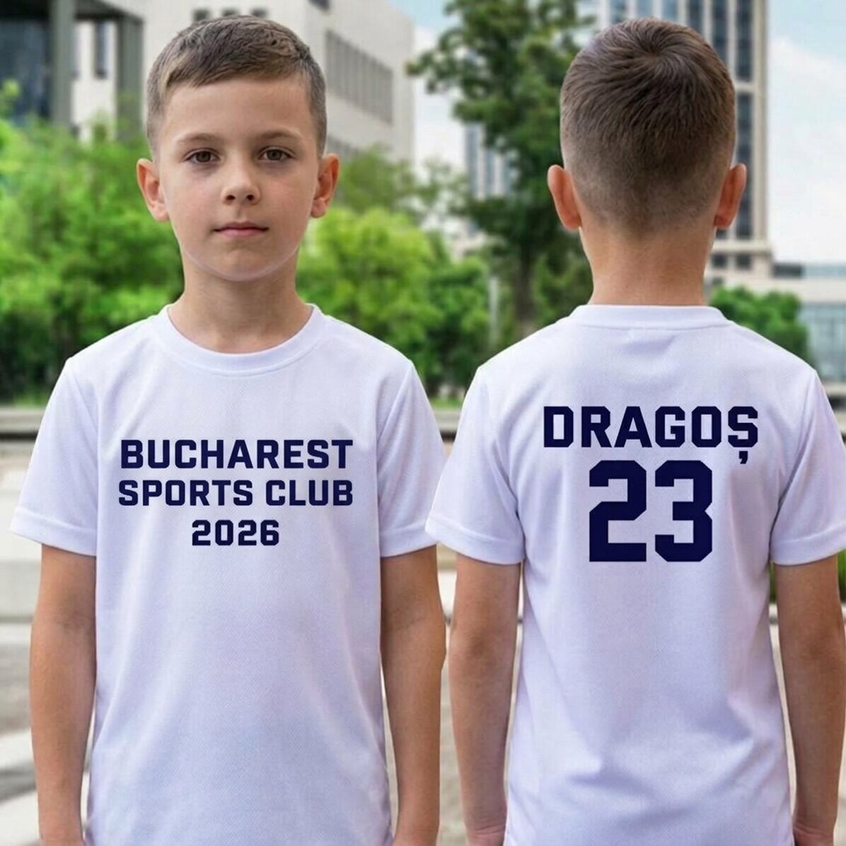 Personalisiertes Sport-T-Shirt für Mädchen, Rückseite mit Aufdruck