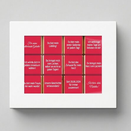 Geschenkbox mit 12 personalisierten Mini-Pralinen mit Botschaften