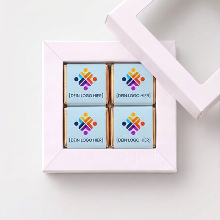 Geschenkbox mit 4 personalisierten Mini-Pralinen mit Logo
