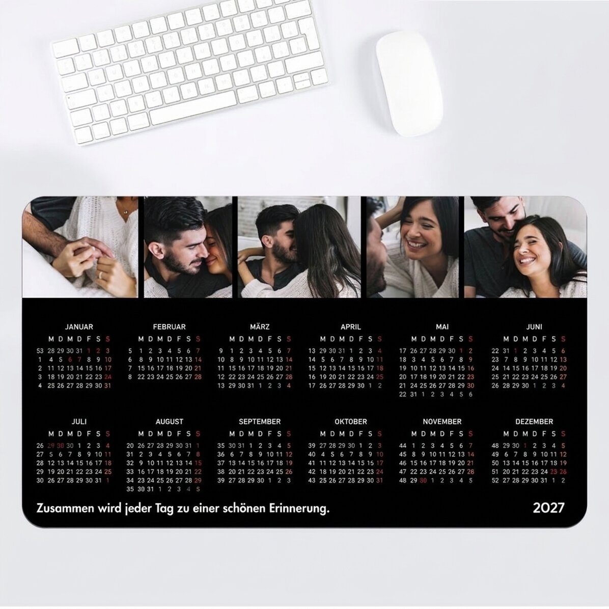 Individuell gestaltetes XXL-Mauspad mit Kalender, 5 Fotos und einer Botschaft