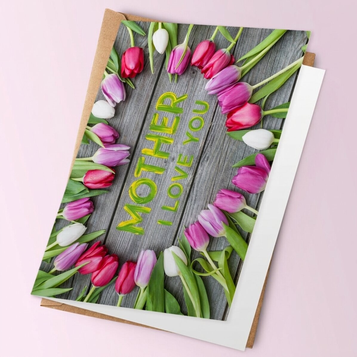 Personalisierte Grußkarte mit Frühlingsblumen – Tulpen