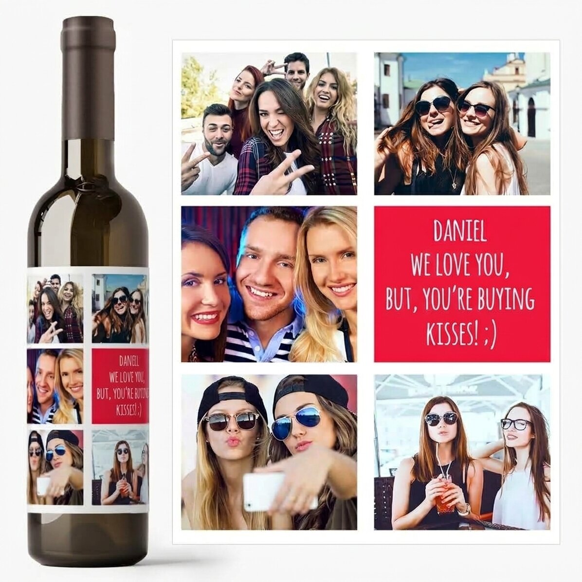 Personalisierter Wein mit 5 Fotos und Text