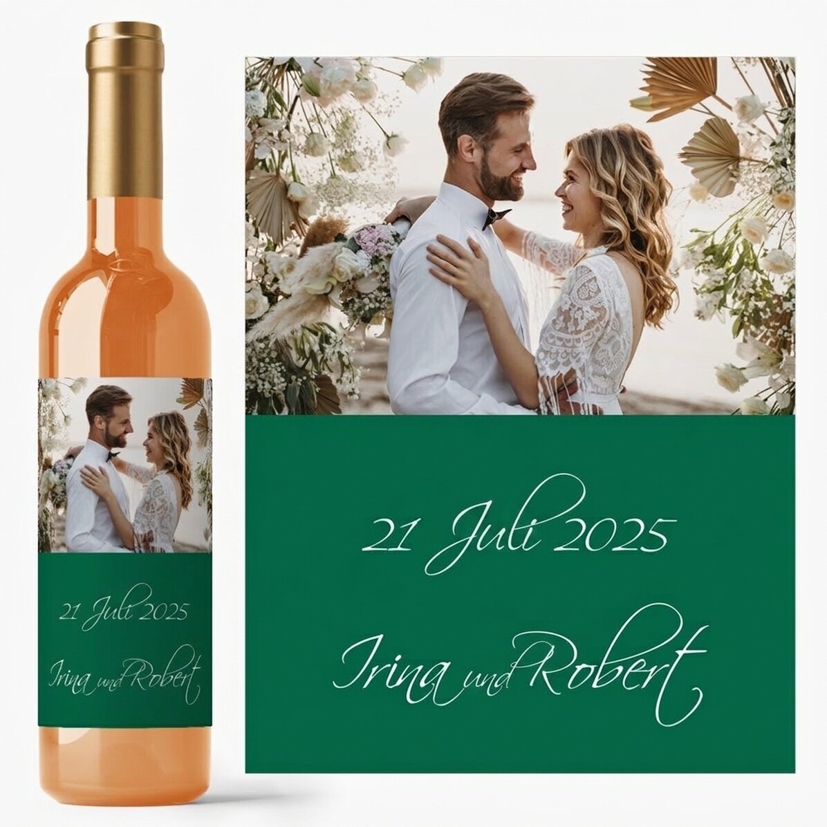 Personalisierter Wein mit einem Foto für die Hochzeit