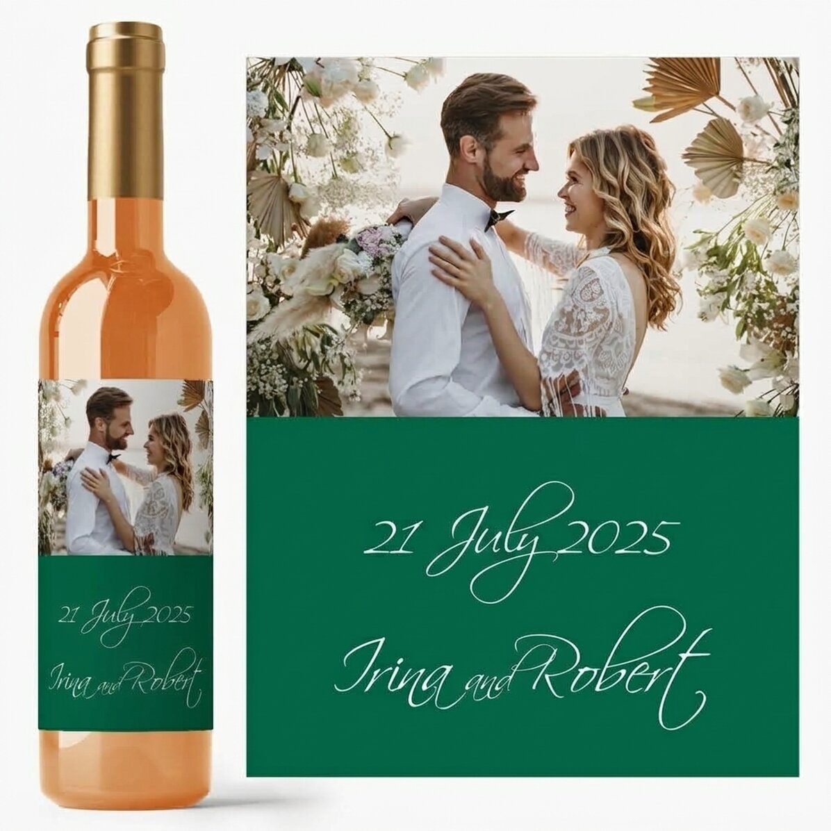 Personalisierter Wein mit einem Foto für die Hochzeit