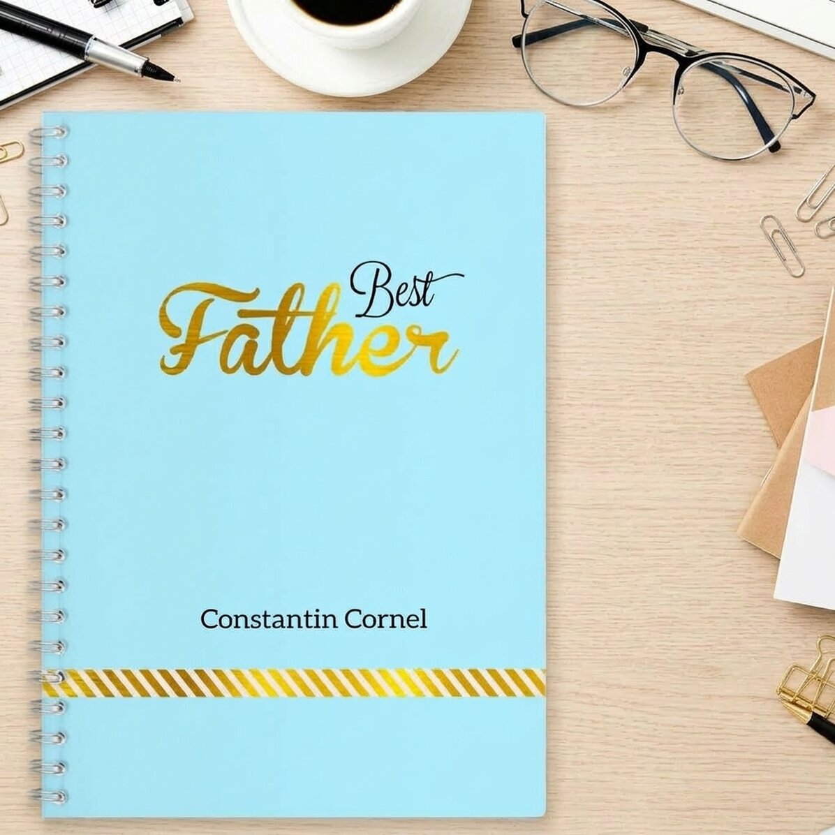 Personalisiertes Notizbuch – „Best Father“, Blau