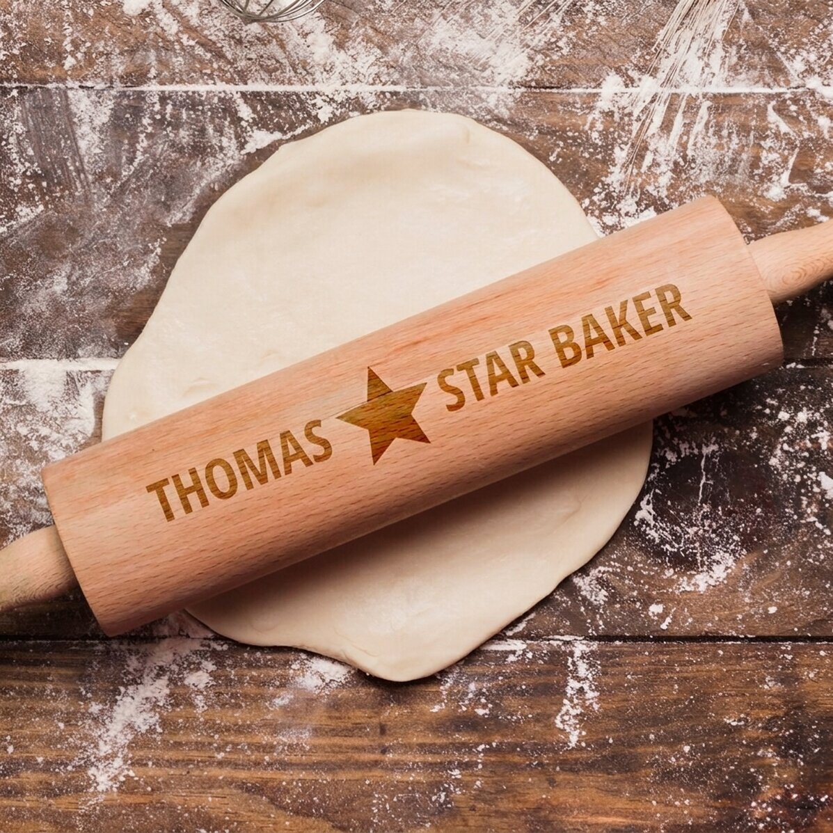 Individuell gestalteter Holz-Teigroller – Star Baker